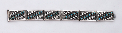 Yemenite silver filigree bracelet with turquoise 